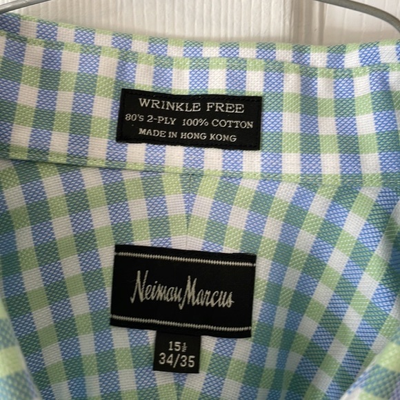 Neiman Markus wrinkle free blue green gingham checkered button up causal shirt - Picture 8 of 16